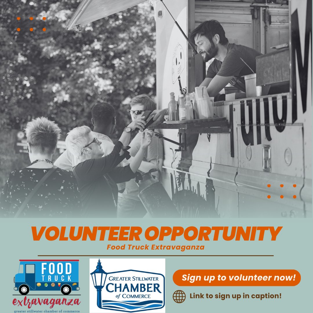 Community Thread (@cmtythreadmn) on Twitter photo Food Truck Extravaganza volunteers NEEDED! Join the <a href="/StillwaterCOC/">Stillwater Chamber</a> and the rest of the St. Croix Valley on June 17 for a day of food, community, and fun. There are a number of volunteer opportunities still available.
Sign up here: signupgenius.com/go/508084eaaa9… Food Truck Extravaganza volunteers NEEDED! Join the <a href="/StillwaterCOC/">Stillwater Chamber</a> and the rest of the St. Croix Valley on June 17 for a day of food, community, and fun. There are a number of volunteer opportunities still available.
Sign up here: signupgenius.com/go/508084eaaa9…