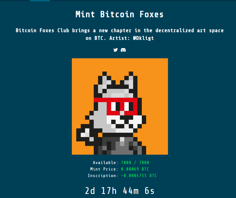 bitcoinfoxclub's tweet photo. Good news! now you can see the exact time remaining for our mint on InscribeNow.  🦊
Countdown page live 🫡🚀 https://t.co/9Lo37WMFVp

RT+  Like will be considered for OG. https://t.co/EqfsXISRv8