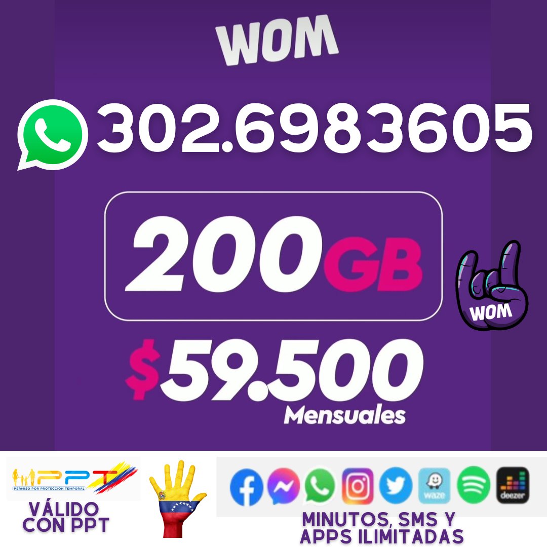 SeamlessCom's tweet photo. 🌐📱 ¡Descubre el Plan WOM 200 Gigas! Navega sin límites en tus apps favoritas. Llamadas ilimitadas a EE.UU., Canadá y Puerto Rico. Comparte hasta 75 gigas. #PlanWOM200Gigas #NavegaSinLímites #LlamadasIlimitadas #ComparteDatos 📞🌎 https://t.co/0F55emKeio