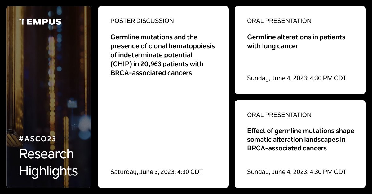 We’re excited to be on-site at #ASCO23 exhibiting 20 abstracts, including research that demonstrates how the tumor-normal match feature of our xT assay may detect germline alterations and inform patient care across different cancer types. Learn more: tempus.co/3oDWMHS