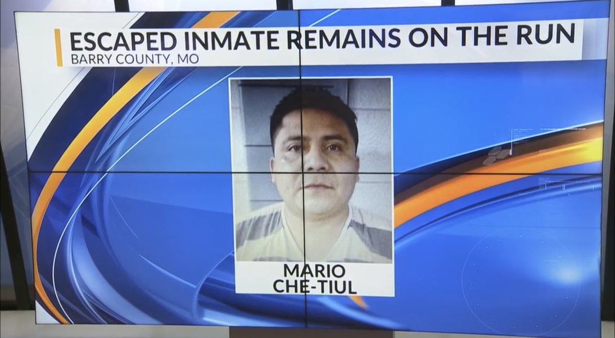baileystrohlTV's tweet photo. BARRY COUNTY INMATE ESCAPE: Authorities are still searching for Mario Che-Tiul, one of seven inmates who escaped from the Barry County jail in Cassville last night. The other six were either caught or turned themselves in. https://t.co/iTsMRKwfgs