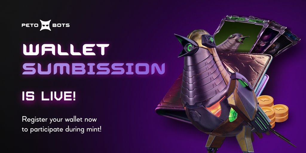 petobots's tweet photo. Wallet Submission is active!🔥

We have opened up the wallet submission, if you have WL, submit your wallet: https://t.co/hjFPHmeLzR https://t.co/BhmqsbgQGu