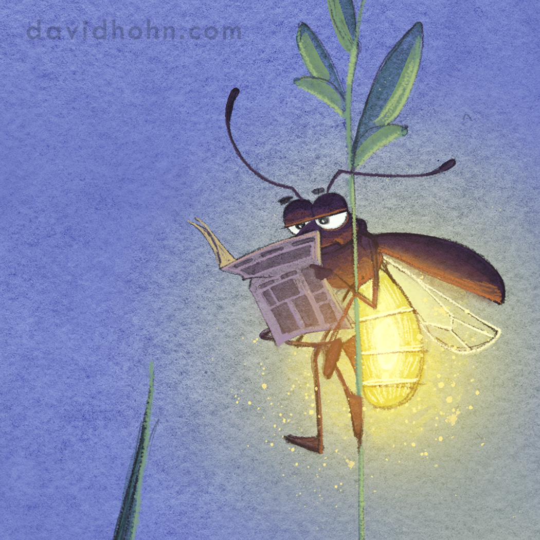 Been drawing a LOT of fireflies recently. At some point, they were sure to start doing more pedestrian activities. . .

#fireflies #eveningnews #printmedia #kidlitillustration #picturebookart #childrenillustration #artistontwittter