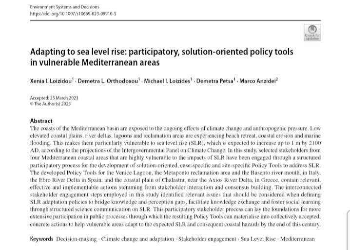 manzidei's tweet image. Un nuovo articolo sulla consapevolezza delle popolazioni costieredel Mediterraneo all'aumento del livello marino che delinea le necessità, i gap e le politiche per l'adattamento. #savemedcoasts2 #isotech #ingv