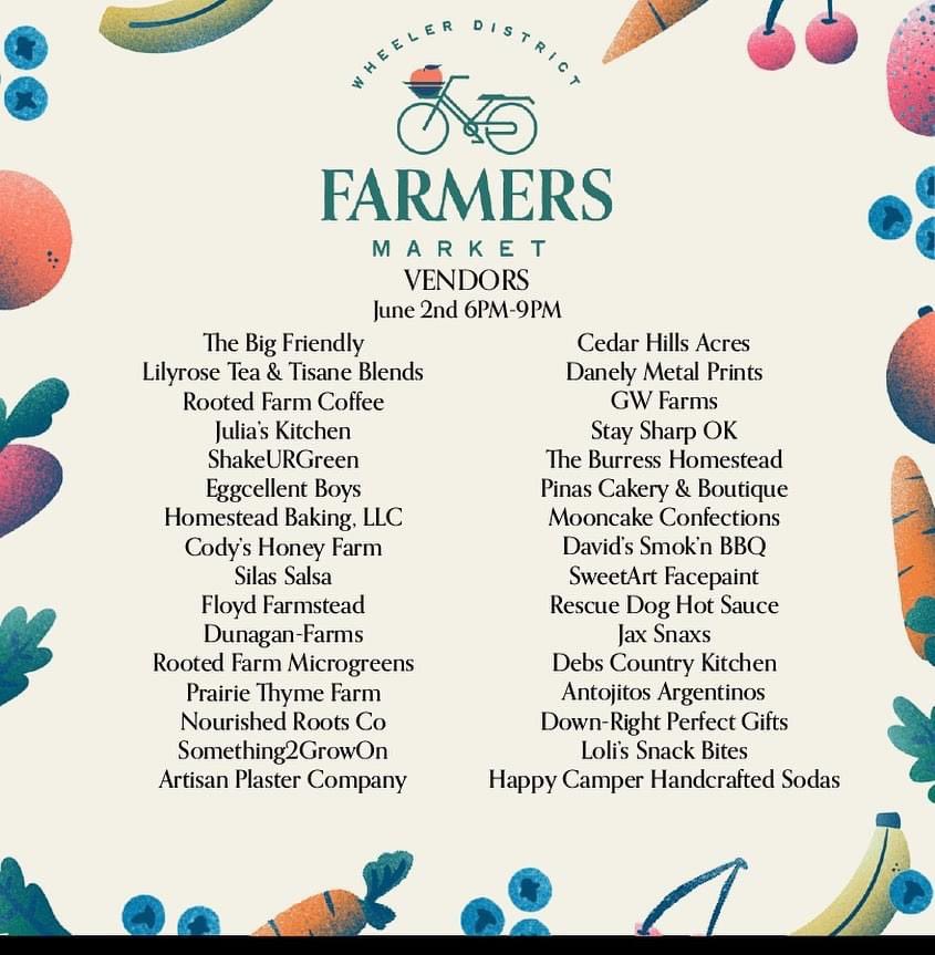 It’s Friday! You know what that means… it’s Farmers Market Night in the Wheeler District! Join us tonight from 6-9 PM for another great lineup of vendors!

@thrownokc will also be hosting additional celebrations to mark their two year anniversary! Come help them celebrate!