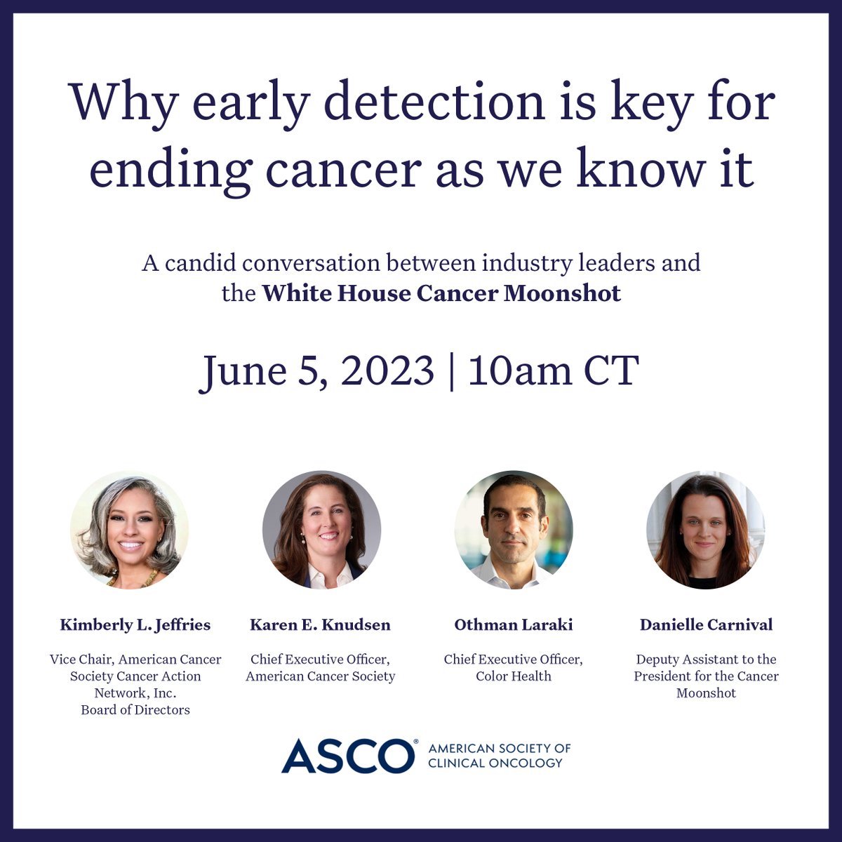 American Cancer Society (@americancancer) on Twitter photo Join us LIVE at #ASCO23 on Monday, 6/5, as @AmerCancerCEO, <a href="/DCarnival46/">Danielle Carnival Archived</a> of <a href="/WHOSTP/">White House Office of Science & Technology Policy</a>, and @Othman from <a href="/Color/">Color</a> Health talk about how enabling early detection is the single most effective strategy for addressing cancer. Register here: fb.me/e/3xQNYS28d Join us LIVE at #ASCO23 on Monday, 6/5, as @AmerCancerCEO, <a href="/DCarnival46/">Danielle Carnival Archived</a> of <a href="/WHOSTP/">White House Office of Science & Technology Policy</a>, and @Othman from <a href="/Color/">Color</a> Health talk about how enabling early detection is the single most effective strategy for addressing cancer. Register here: fb.me/e/3xQNYS28d