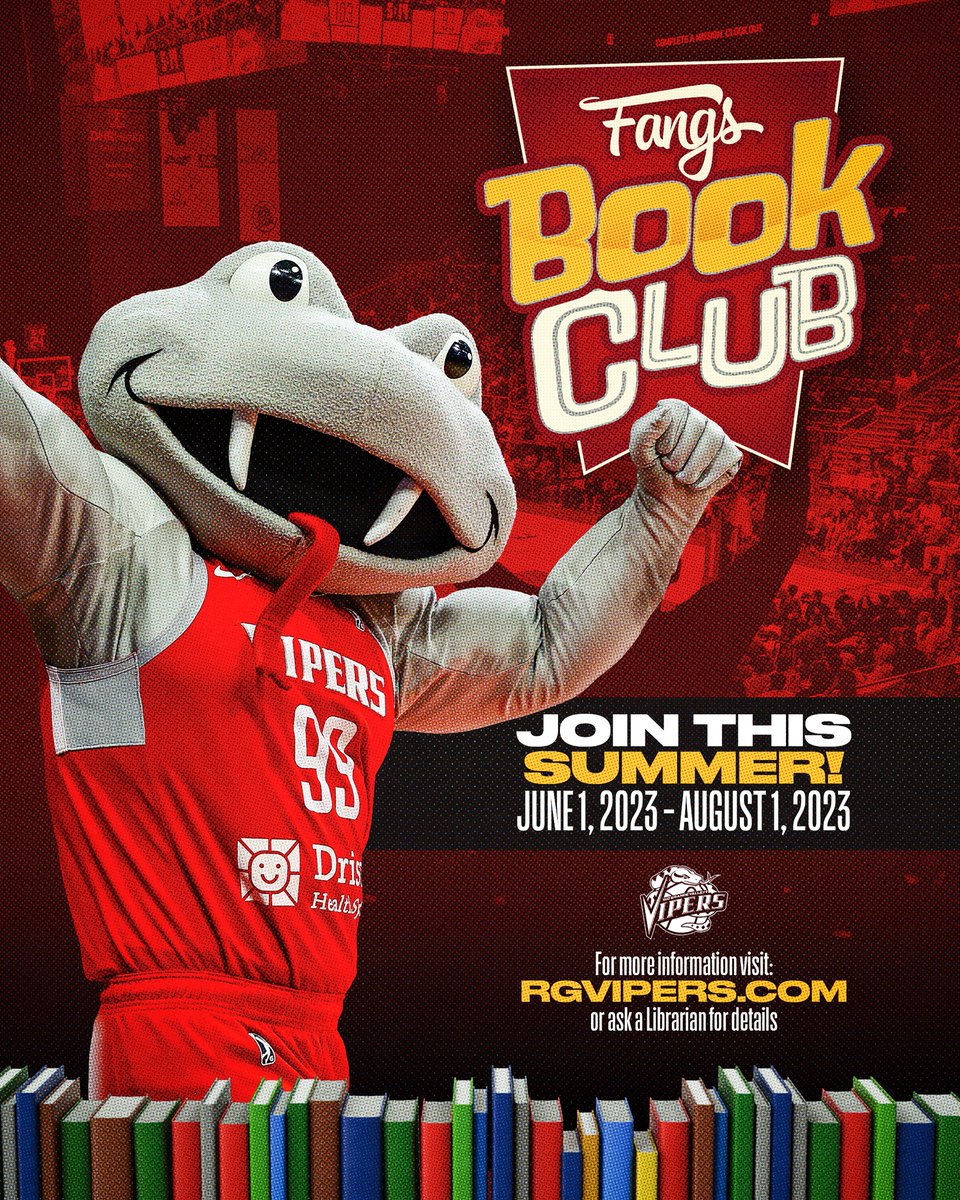📚 Join Fang's Book Club! 🌞📖 

The program is designed to encourage kids to read over summer break. 

Meet reading goals to get a book bag at our Back to School Expo in August! 🌟 

More info and reading log at riograndevalley.gleague.nba.com/fangs-book-club

#FangsBookClub