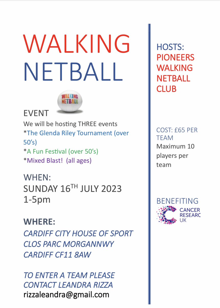 Email if you are interested  in joining us #walkingnetball