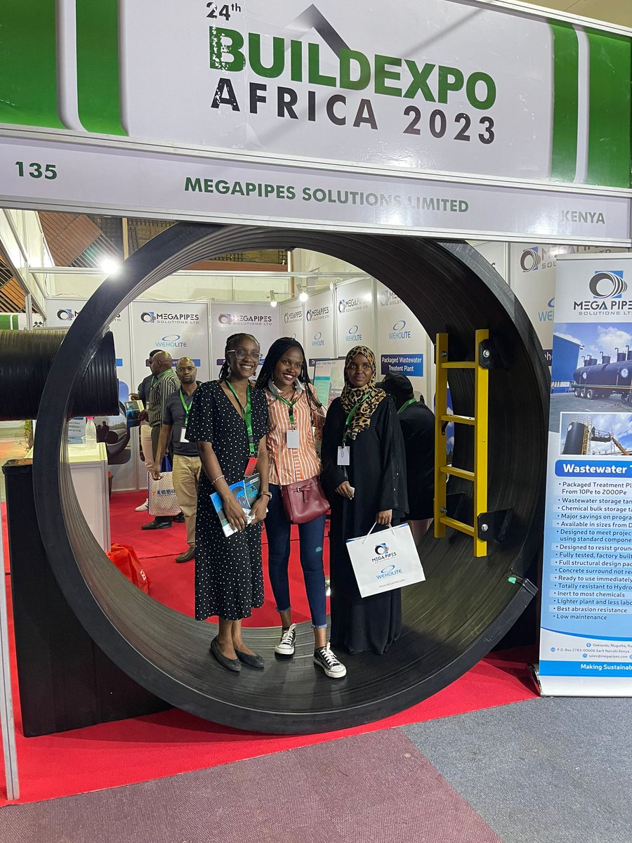 megapipes's tweet photo. We feel lucky seeing our visitors leaving with a smile on their faces.

Find us at Stand 135 @kicc_kenya for the #BuildExpoAfrica 2023 and let's talk Weholite!

#megapipessolutions #weholite #technology #HDPEpipes #buildoffsite #innovation #Infrastructure https://t.co/yCR62LNF8Z