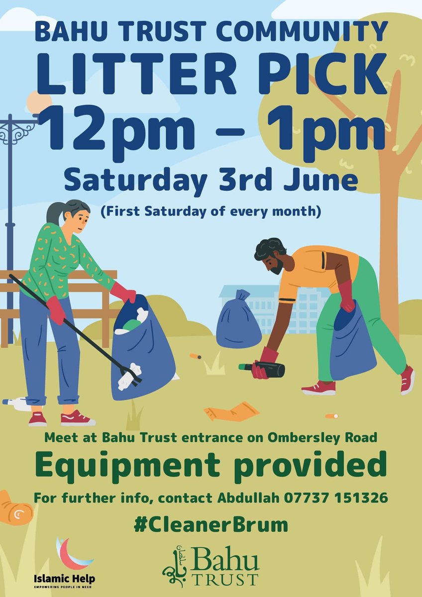 Community #CleanUp with litter pick on Ombersley Road, Balsall Heath, Birmingham B12 8UR, with our partner @bahutrustuk tomorrow (Saturday) 3rd June at 12pm.
Please come and join in.
#keepbrumtidy #CleanerBrum