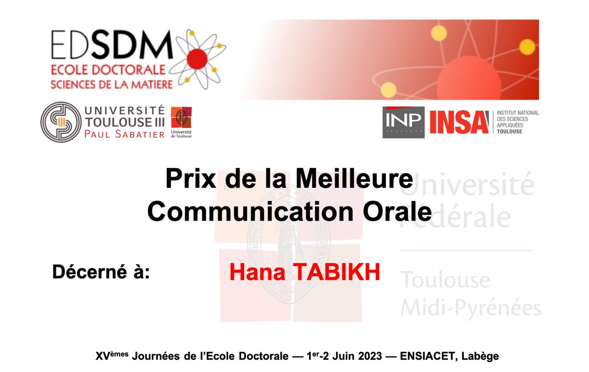 Noel Nebra (@nebranoel) on Twitter photo Glad to learn that <a href="/HanaTabikh/">Hana Tabikh</a>, PhD student in our group, has won the #Best_Talk_Award at the 15èmes Journées_de l'Ecole Doctorale Sciences de la Matière. Congrats Hana !!! 👏
#ProudSupervisor #High_Valent_Nickel
<a href="/LhfaShen/">LHFA SHEN</a> <a href="/LHFA_CNRS/">Laboratoire Hétérochimie Fondamentale et Appliquée</a> Glad to learn that <a href="/HanaTabikh/">Hana Tabikh</a>, PhD student in our group, has won the #Best_Talk_Award at the 15èmes Journées_de l'Ecole Doctorale Sciences de la Matière. Congrats Hana !!! 👏
#ProudSupervisor #High_Valent_Nickel
<a href="/LhfaShen/">LHFA SHEN</a> <a href="/LHFA_CNRS/">Laboratoire Hétérochimie Fondamentale et Appliquée</a>