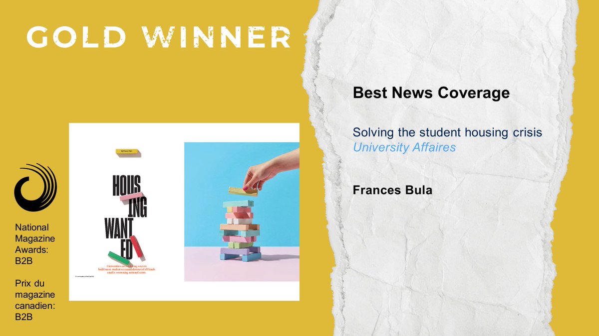 NMA_B2B's tweet photo. .@fbulavancouver's "Solving the student housing crisis," published in @UA_magazine, wins gold in Best News Coverage. Congratulations, Frances! #NMAB2B23 https://t.co/gZLDAN9mGZ