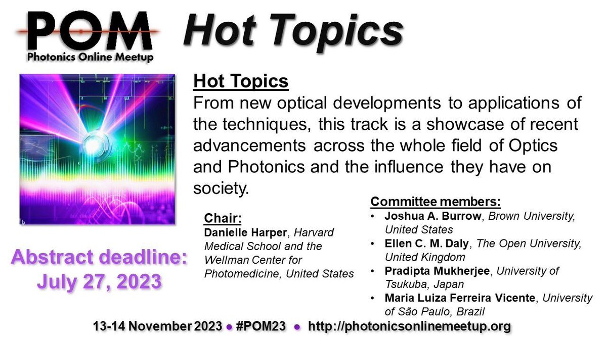 Photonics Online Meetup (@photonicsmeetup) on Twitter photo Do none of these topics inspire you? Well, we have a track for you, too!! Danielle Harper is organizing the Hot Topics session which is always on 🔥 with new discoveries from across all fields of photonics!! Join us!
#ScienceTwitter <a href="/FuturePI_Slack/">Future PI Slack</a> #PhDchat Do none of these topics inspire you? Well, we have a track for you, too!! Danielle Harper is organizing the Hot Topics session which is always on 🔥 with new discoveries from across all fields of photonics!! Join us!
#ScienceTwitter <a href="/FuturePI_Slack/">Future PI Slack</a> #PhDchat