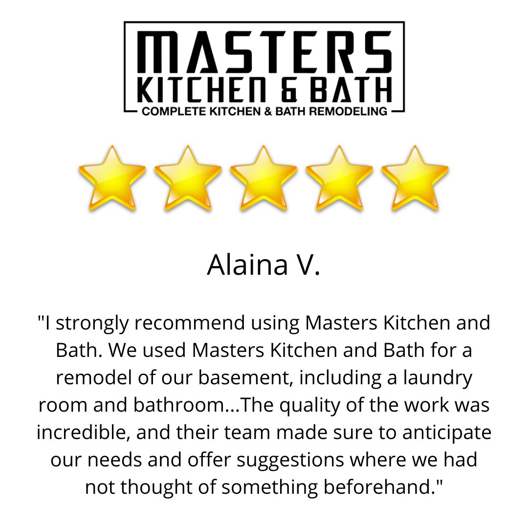 “I strongly recommend using Masters Kitchen and Bath. We used Masters Kitchen and Bath for a remodel of our basement, including a laundry room and bathroom...The quality of the work was incredible.” Alaina V masterskitchenbath.com #bathremodel #bathroomdesign