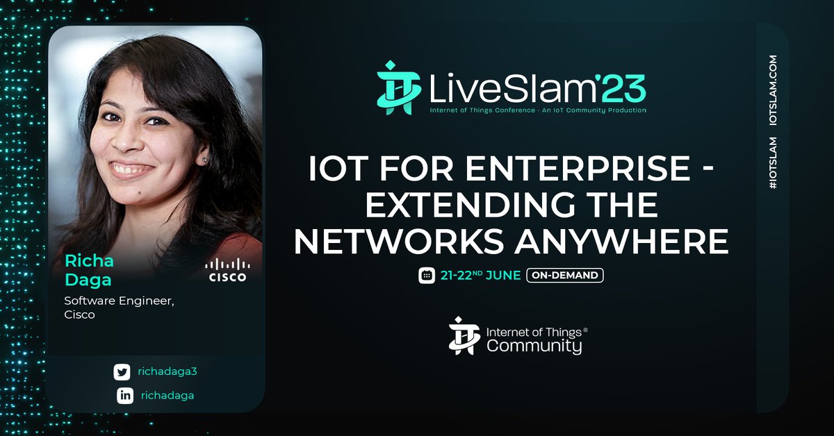 The @IoTCommunity is pleased to announce this IoT Slam Live 2023 Session: IoT For Enterprise- Extending The Networks Anywhere, @RICHADAGA3 @CiscoIoT
June 21st- 22nd, from @SASsoftware HQ, Cary, North Carolina and On-Demand.
iotslam.com/session/iot-fo…
#IoTCommunity #IoTSlam #IoT
