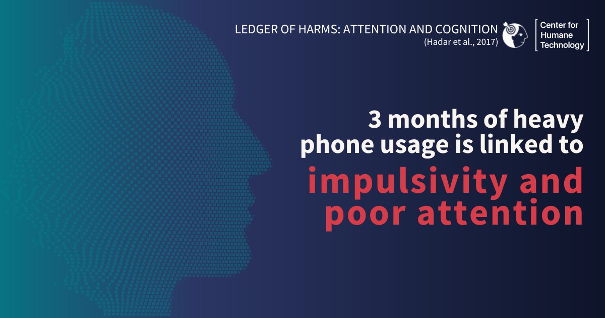 HumaneTech_'s tweet image. Brain scans show that three months of heavy phone usage resulted in “increased impulsivity, hyperactivity, and negative social concern.” We need technology that does the opposite, instead strengthening focus, mindfulness, and social connection.