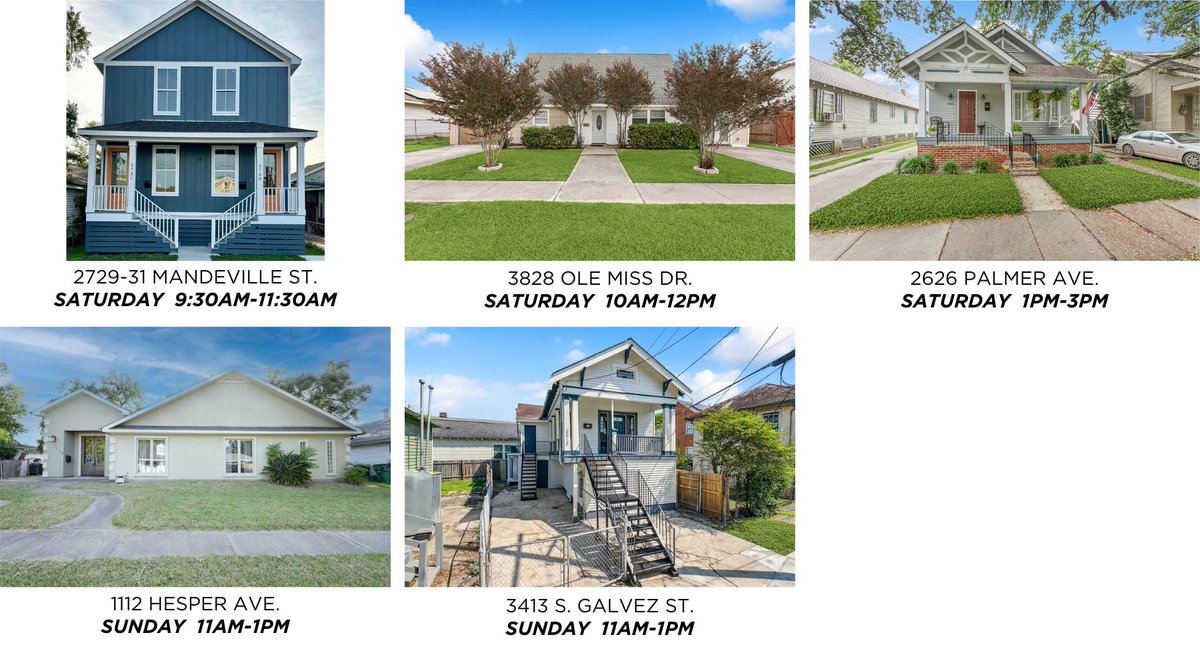 Open Houses THIS WEEKEND 6/3 & 6/4 🏡

🌐 ow.ly/QLs850OClgm

#nolarealestate #neworleansrealestate #realestate #openhouse #neworleans #galianorealty #neworleanshomes