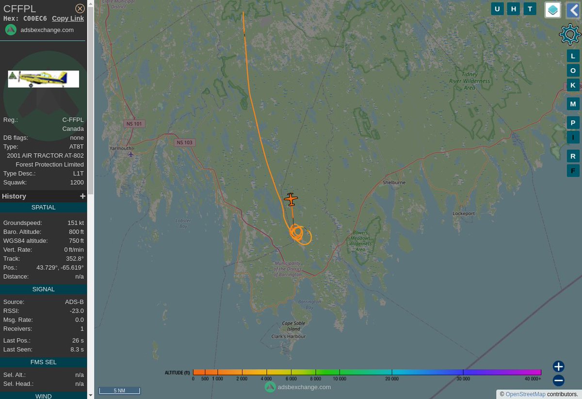 MULTI ADSBX CIRCLING ALERT : At time Fri Jun  2 17:57:21 2023 #CFFPL    was likely to be circling at FL14 22nm from AC Pleasant_Lake_NDB_CA
 near Riverhead, Municipality of the District of Barring #AvGeek #ADSB globe.adsbexchange.com/?icao=C00EC6&z…