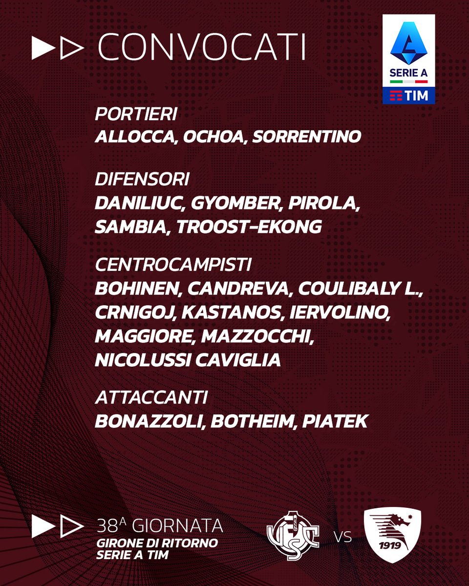 📄I convocati per Cremonese - Salernitana 👇

#macteanimo #forzagranata #CremoneseSalernitana