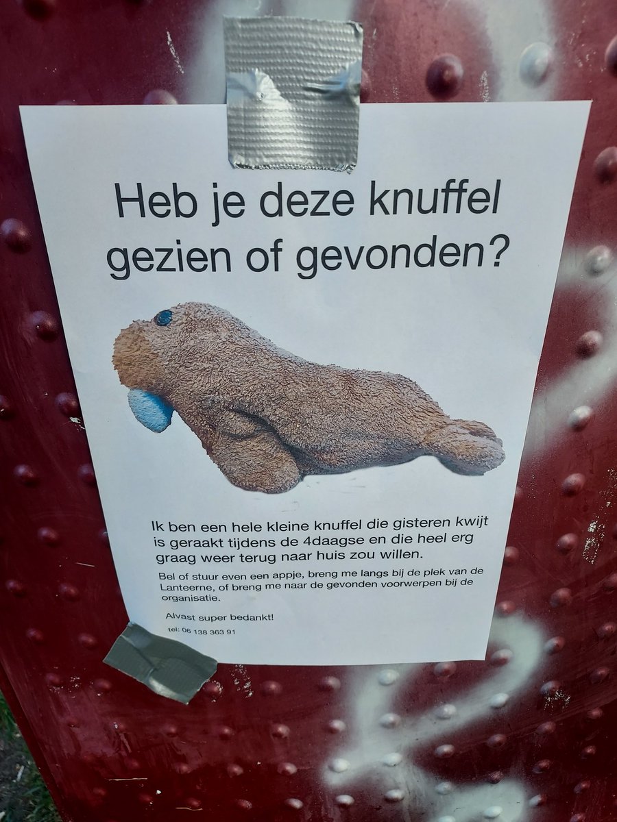 Is er iemand uit #Nijmegen (in de omgeving van het Goffertpark) die deze knuffel heeft gezien en/of heeft  gevonden❓#DTV #durftevragen