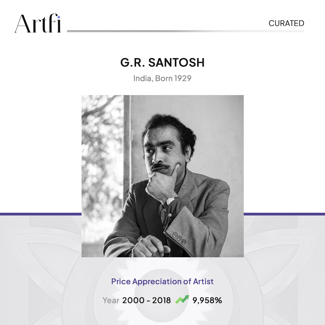 G.R. Santosh was a renowned Indian painter who was part of the Progressive Artists' Group. He was known for his abstract, mystical works that often featured the theme of the divine feminine. His works were highly sought after in his lifetime and continue to be highly valued by…
