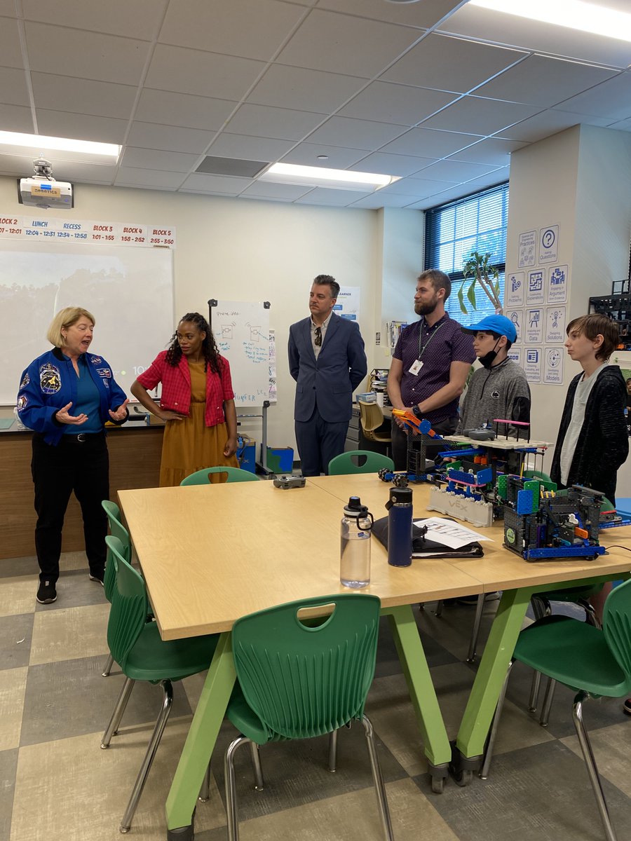 Astro_Pam's tweet photo. Fantastic time today at Environmental Charter Middle School with @RepSummerLee! Met their robotics team and talked to the student body about their future in space! Inspiring to witness their creativity and innovation firsthand. The future looks bright with these young minds! https://t.co/8c6wrGhRaJ