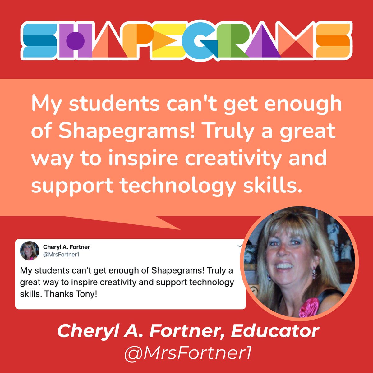 Mrs. Fortner wrote: “My students can't get enough of #Shapegrams! Truly a great way to inspire creativity and support technology skills.” 

#CampPlugandPlay #ISTELive #EdTech #GoogleEdu