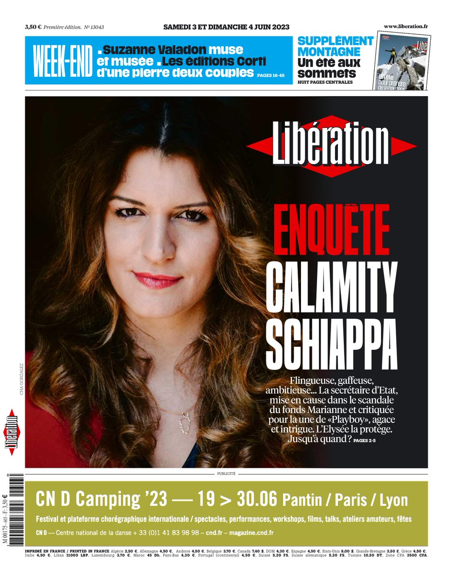 A la une de @Libe ce week-end :

🔴 Enquête : Calamity Schiappa

Lire : journal.liberation.fr