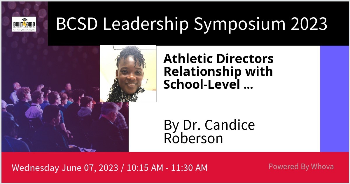 WHS_Seminoles's tweet photo. Westside’s Athletic Director Dr. Candice Roberson will be presenting at the BCSD Leadership Symposium on Wed, June 07 @ 10:15 am. Be sure to check out her talk if you are attending the event!
#BibbVIP #Built4Bibb #WestsideWinning #BibbAthletics #BCSDLeadershipSymposium2023 https://t.co/B24yuqz9O5