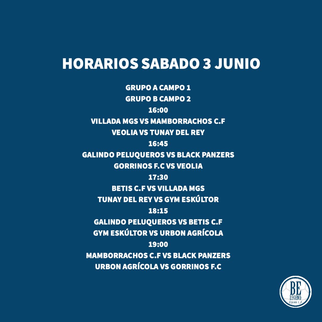 Be_LegendSC's tweet image. 𝗛𝗢𝗥𝗔𝗥𝗜𝗢𝗦 𝗦𝗔𝗕𝗔𝗗𝗢!! ⚽️🏆

Mañana comienza Be legend 2023, desde las 10:00 los equipos participantes comenzarán a competir para convertirse en los campeones!! 

Entrada gratuita a todos los partidos y Fan Zone!! Ven a animar a tu equipo ⚽️