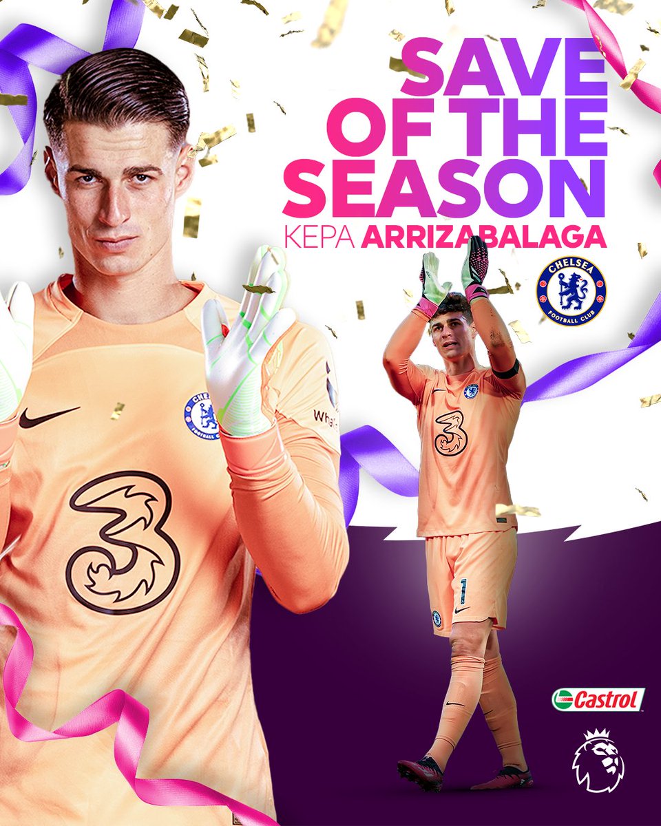 Lightning reactions ⚡️

Kepa Arrizabalaga’s tremendous stop against Aston Villa is your @Castrol Save of the Season!

#PLAwards | @ChelseaFC