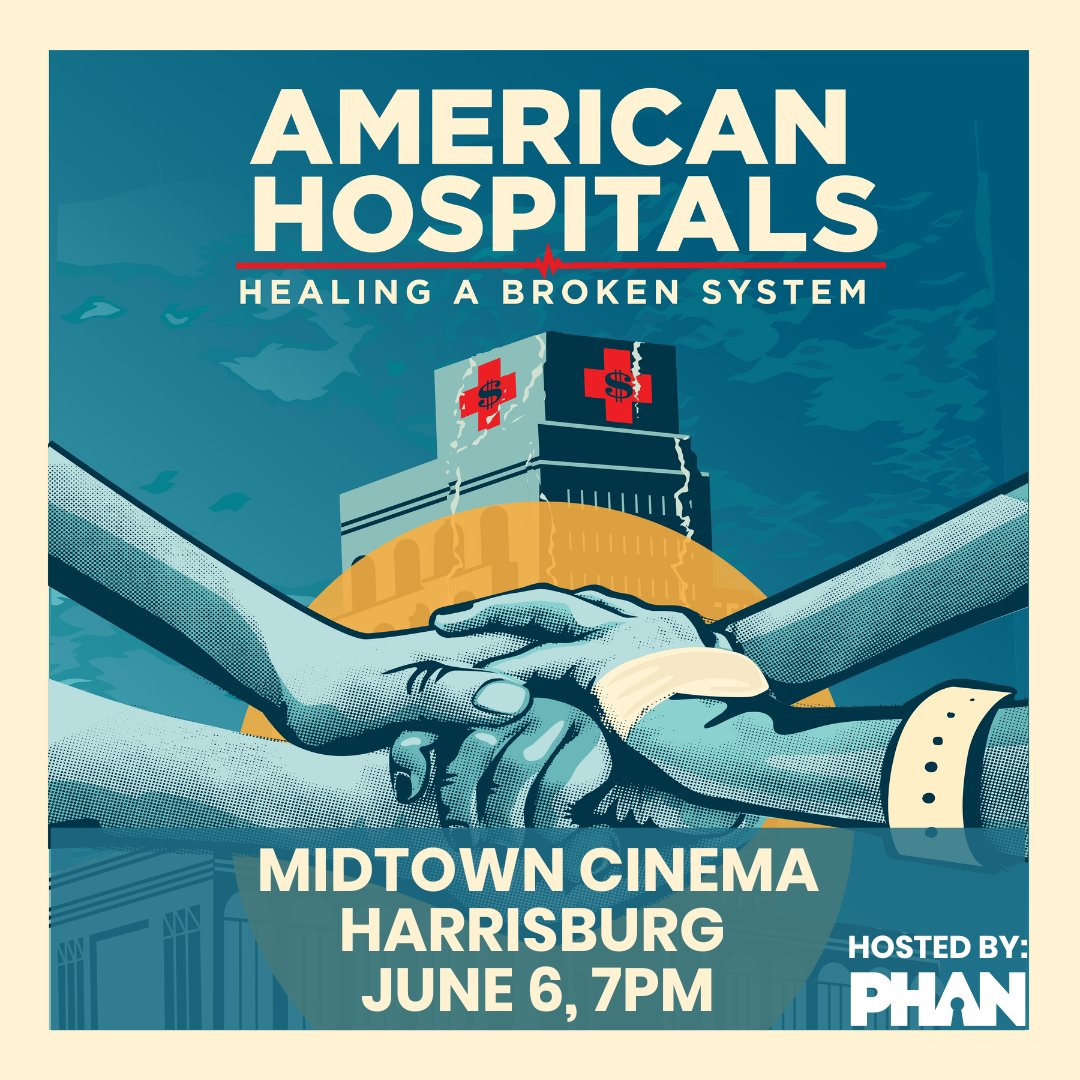 HARRISBURG: Join us at <a href="/MidtownCinema/">Midtown Cinema</a> on Tues. June 6 at 7pm for a screening of American Hospitals, the new film from <a href="/FixItFilms/">Fix It | Healthcare at the Tipping Point</a>!

The screening will be followed at 8pm by a discussion with filmmaker Vince Mondillo and <a href="/RepPashinski/">Rep. Eddie Day Pashinski</a>! 

Buy tickets HERE👇
midtowncinema.com/film/American%…