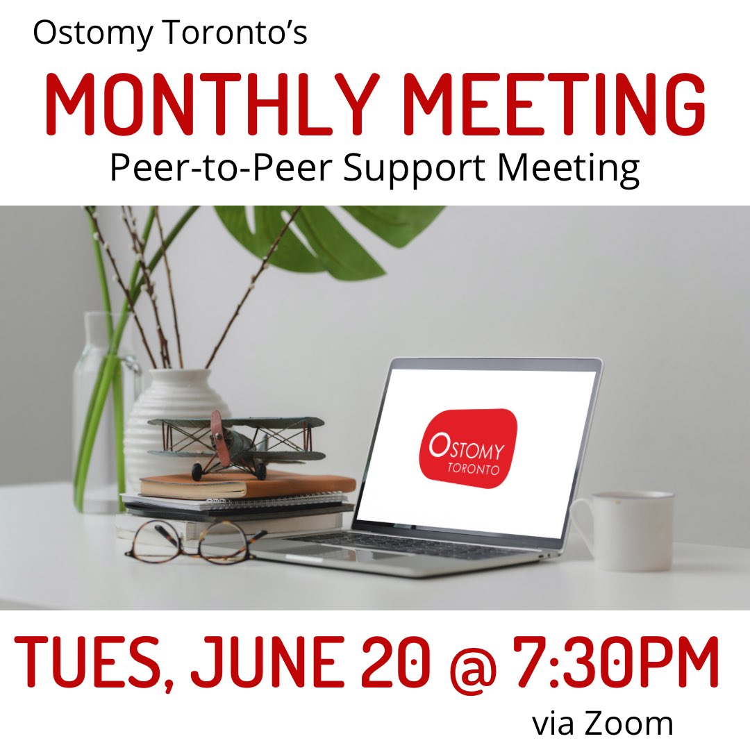 Join us for a #PeerToPeer #support meeting on Tues, June 20 @ 7:30pm.

All are welcome - we hope you join us! 

Please note our next meeting will be in August after the summer break. 

#ostomytoronto #toronto #p2p #ostomy #nocolonstillrollin #torontosupport #torontoostomy