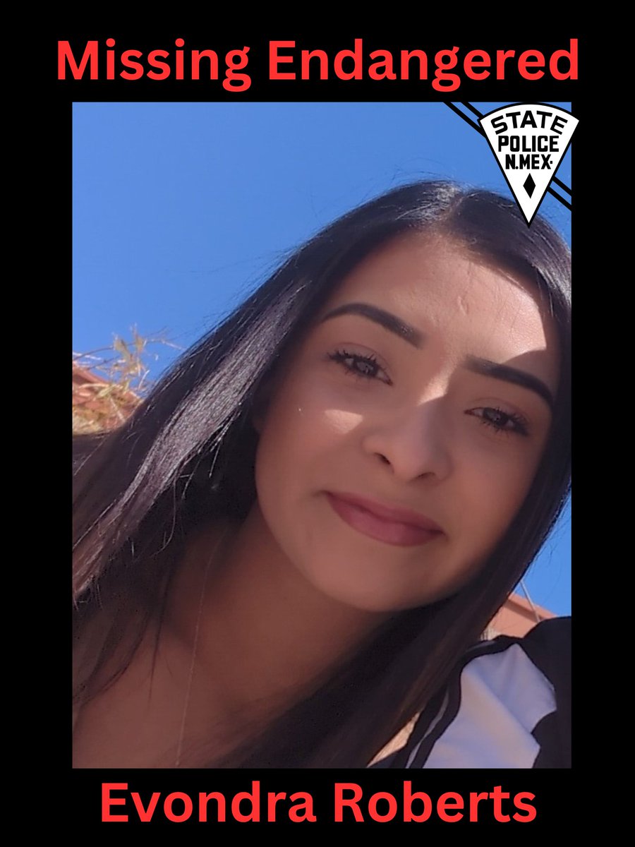 #BREAKING - Missing &amp; Endangered Person

Jarales, NM

NMSP is searching for Evondra Roberts, (17) who is 5 feet 4 inches tall, 100 pounds, with brown hair and brown eyes. 

Evondra was last seen on May 27, 2023, near her residence on Cordova Loop in Jarales, NM. 

#MissingPerson