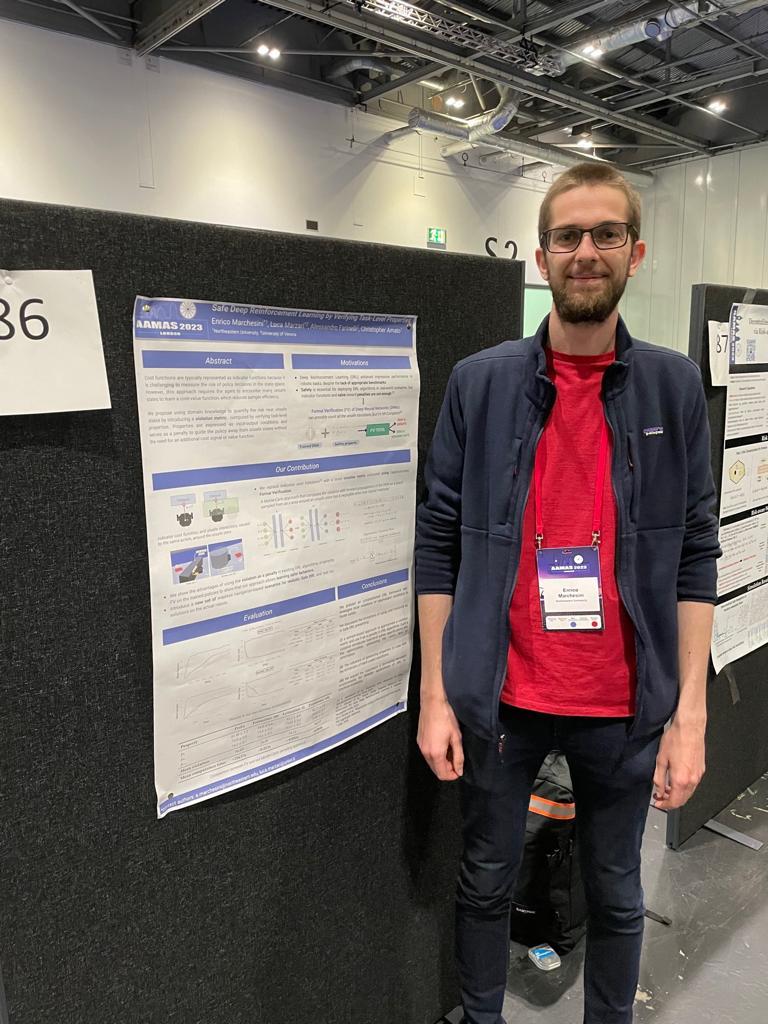 Had a great time this week with my co-authors <a href="/lmarza_/">Luca Marzari</a> , <a href="/alex_sandrof/">Alessandro Farinelli</a>, <a href="/cjdamato/">Chris Amato</a> ! Here is the poster session for our @aamas2023  work "Safe Deep Reinforcement Learning by Verifying Task-Level Properties"; check it out!