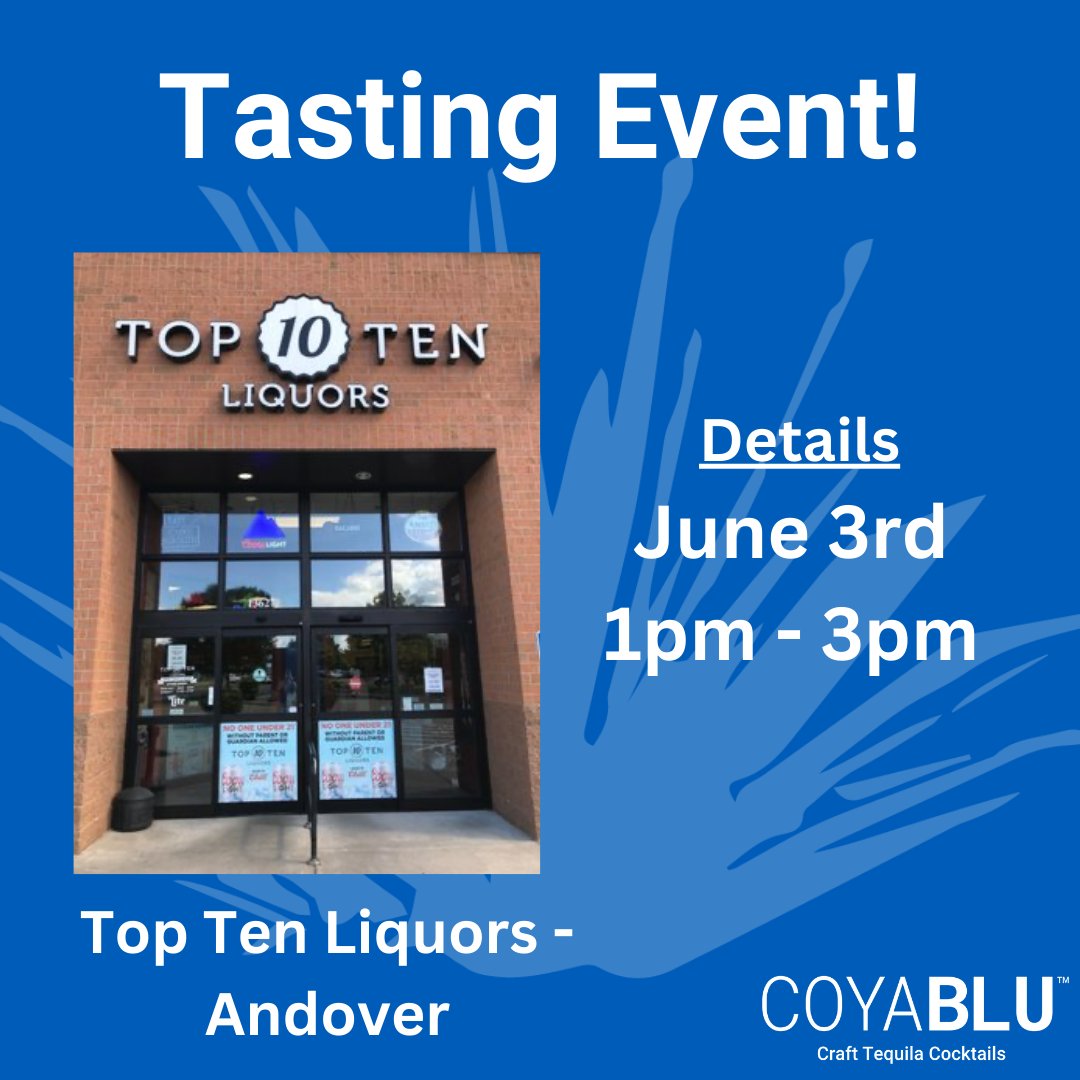 coyablucocktail's tweet photo. Join us tomorrow at Top Ten Liquors in Andover to sample our Craft Tequila Cocktails! Come take advantage of our reduced pricing and meet some incredible people along the way!
What's better than free tequila samples? Nothing. 
We'll see you there!
#tequila #tastings https://t.co/wE5pBomlgI