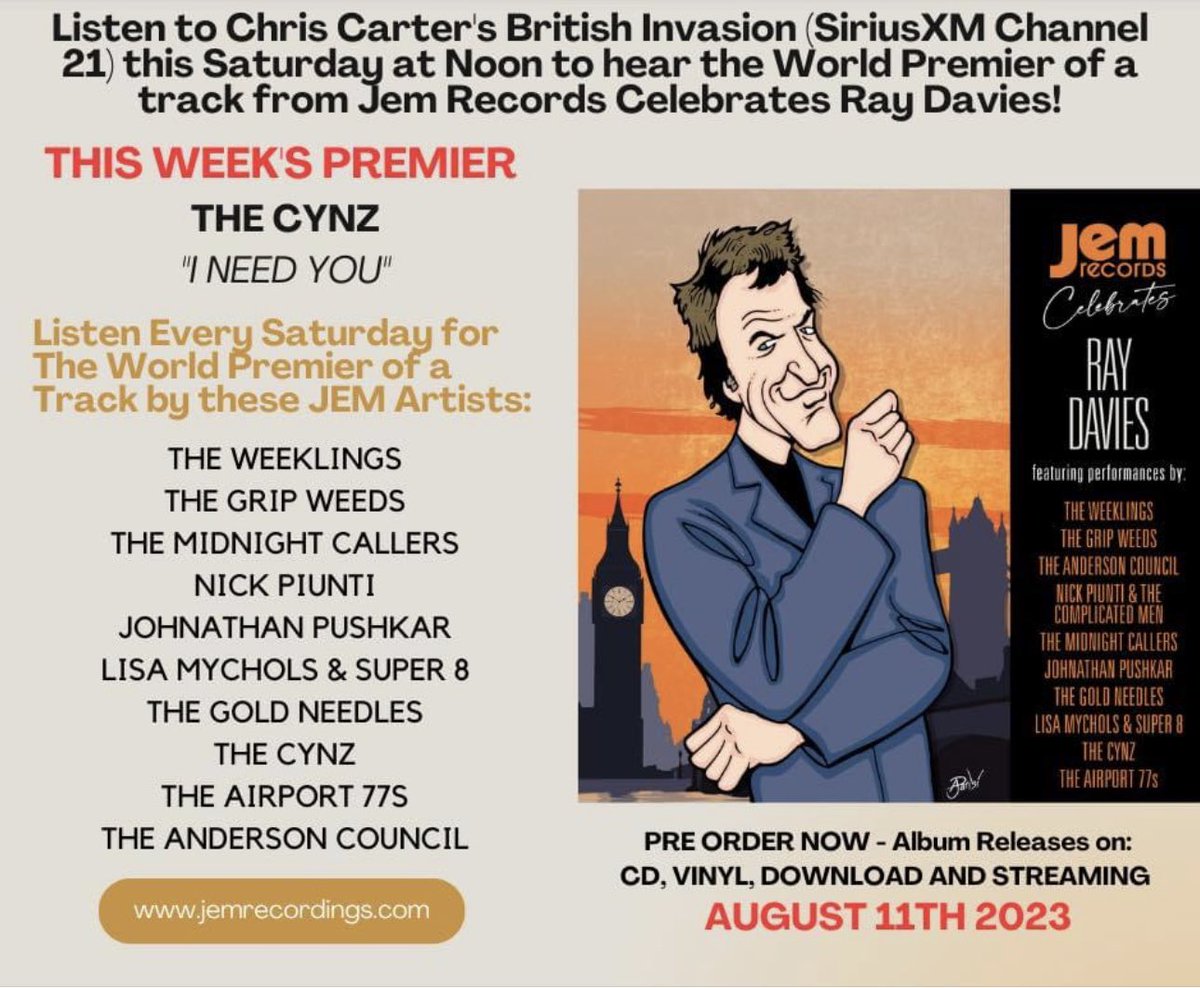 6/3 #ChrisCartersBritishinvasion #LittleStevensUndergroundgarage #TheCynz #JemRecordsCelebratesRayDavies #JemRecords
