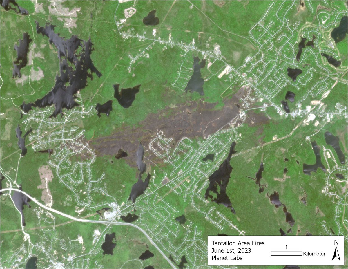 These two satellite images of the Tantallon area, processed by our geomatics researchers, demonstrate the extent of damage caused by the fire and its close proximity to the surrounding communities.

#NSFire #TantallonFire #AGRG