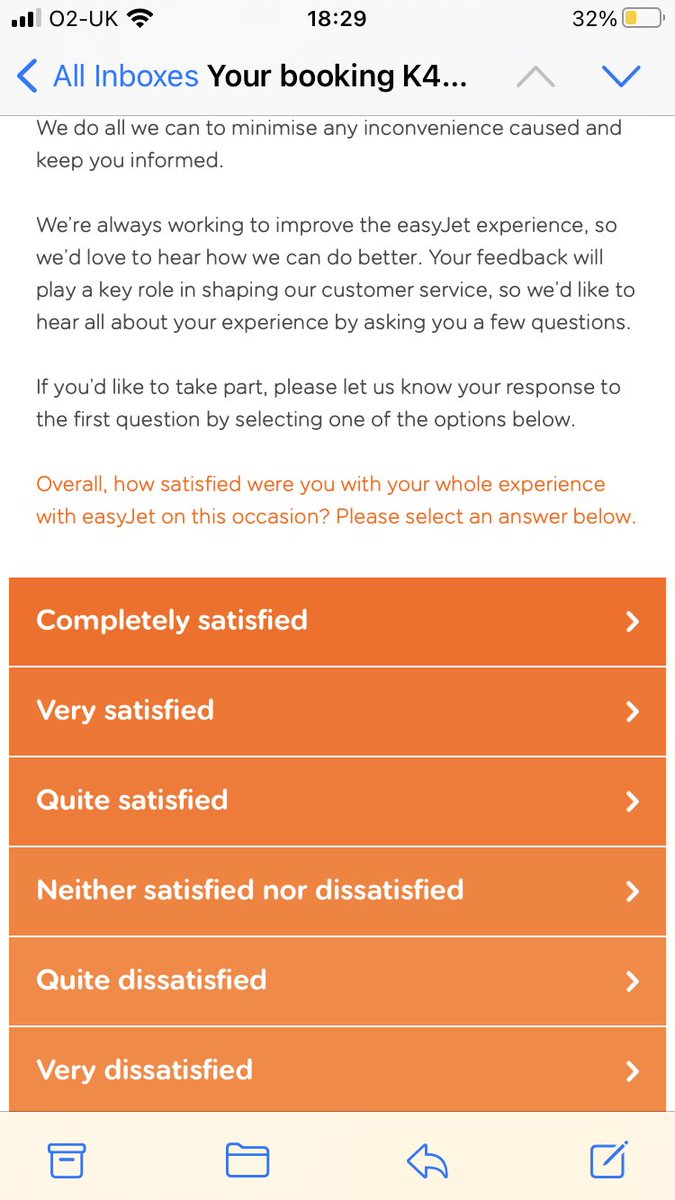 _Lori_Rose_'s tweet photo. Not @easyJet cancelling my flight at 3am via email for lunch time today, then emailing me this evening asking how I rate my overall experience? Surely. Bold choice there! https://t.co/CHlp7aMvs9