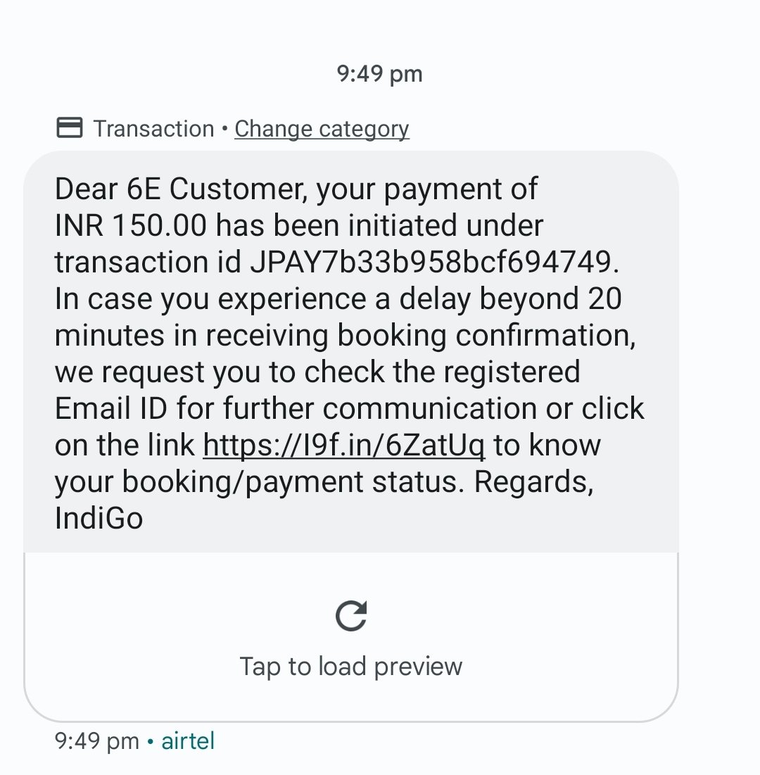 san2xyz's tweet photo. @IndiGo6E amount of 150 rs deducted from account but didn't not receive any confirmation mail, so my boarding pass generation is pending. PNR - B1ULFB. Kindly update the payment status. https://t.co/7hTUFAGGKG