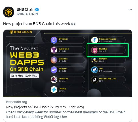 MuratiAI's tweet photo. BIG ANNOUNCEMENT 

BNB CHAIN officially tweeted about MuratiAI. this is huge 🔥🔥

CZ and Binance watching us  🤯

https://t.co/LfAlHBFQDD

#BNB #BSC #MuratiAI https://t.co/B1UJvioCMO