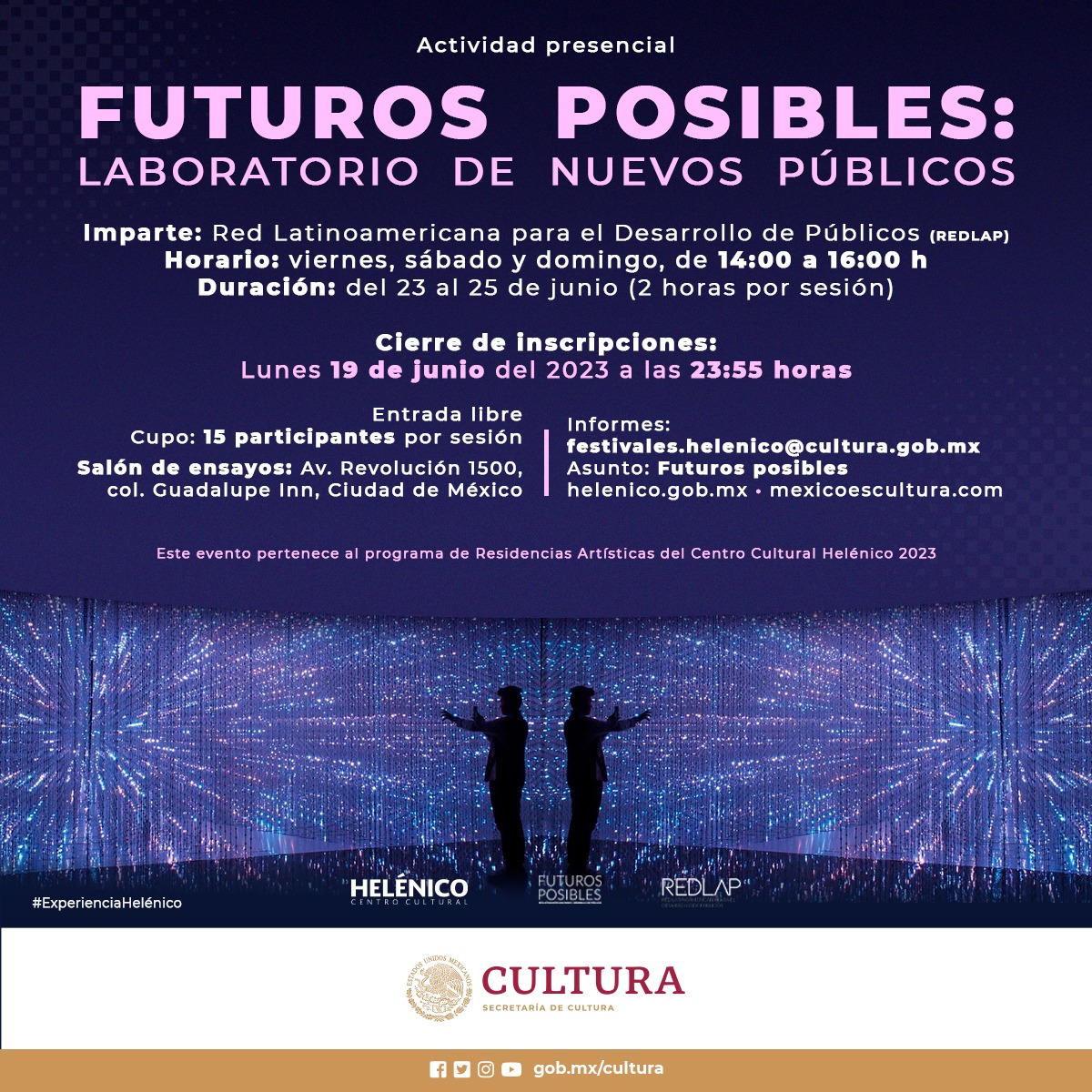 ¿Hay mañana para las artes escénicas?
Estamos participando del Laboratorio de Nuevos Públicos en el @Helenico con nuestra comisión #FuturosPosibles.
Más info: helenico.gob.mx/futuros-posibl…