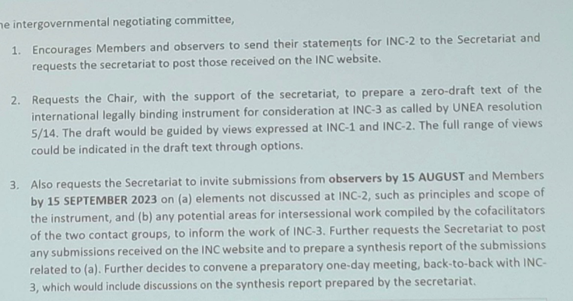 BREAKING: We go it, a mandate for the Chair to create a ZERO DRAFT of the #PlasticsTreaty for #INC3
