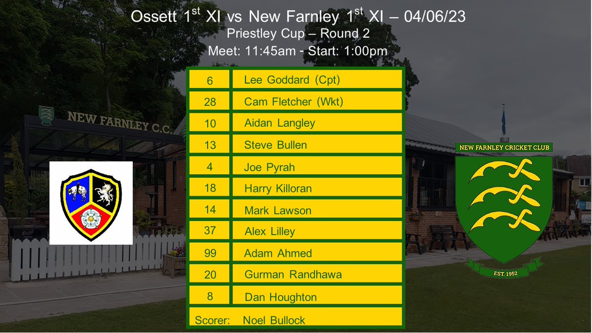 RT <a href="/grandhawa92/">Gurm Randhawa</a> <a href="/yogibear1990/">Chris Blackburn</a> <a href="/csowie/">Sow</a> <a href="/idfisher/">Ian D Fisher S&C Coach</a> <a href="/DanHoughton57/">Dan Houghton</a> <a href="/langley_aidan/">Aidan Langley</a> <a href="/Godders17/">Lee Goddard</a> <a href="/SteveBullen12/">Steve Bullen</a> <a href="/HKilloran/">Harry Killoran</a> <a href="/Adam35__/">Adam Ahmed</a> <a href="/usman_arshad65/">Usman Arshad</a> <a href="/M_lawson24/">mark lawson</a>
<a href="/AlexLilley1/">Alex Lilley</a> This Weekend's Teams to face
<a href="/PudseyCongs/">Pudsey Congs Cricket Club</a>, Leeds Caribbean B and
<a href="/ossettcc/">Ossett Cricket Club</a> in the <a href="/bclcricket/">Gordon Rigg Bradford Premier League</a> and <a href="/dalesccl/">Dales Council Cricket League</a> #AFAW