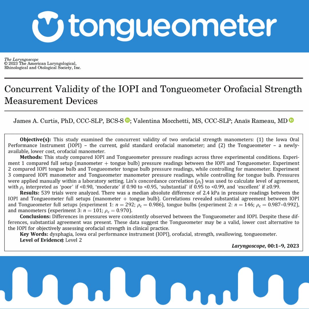 Tongueometer's tweet photo. New Research!

Curtis, James A., Valentina Mocchetti, and Anaïs Rameau. "Concurrent Validity of the IOPI and Tongueometer Orofacial Strength Measurement Devices." The Laryngoscope (2023).

https://t.co/sYYA8jrW5G https://t.co/cxcoDJFKmr