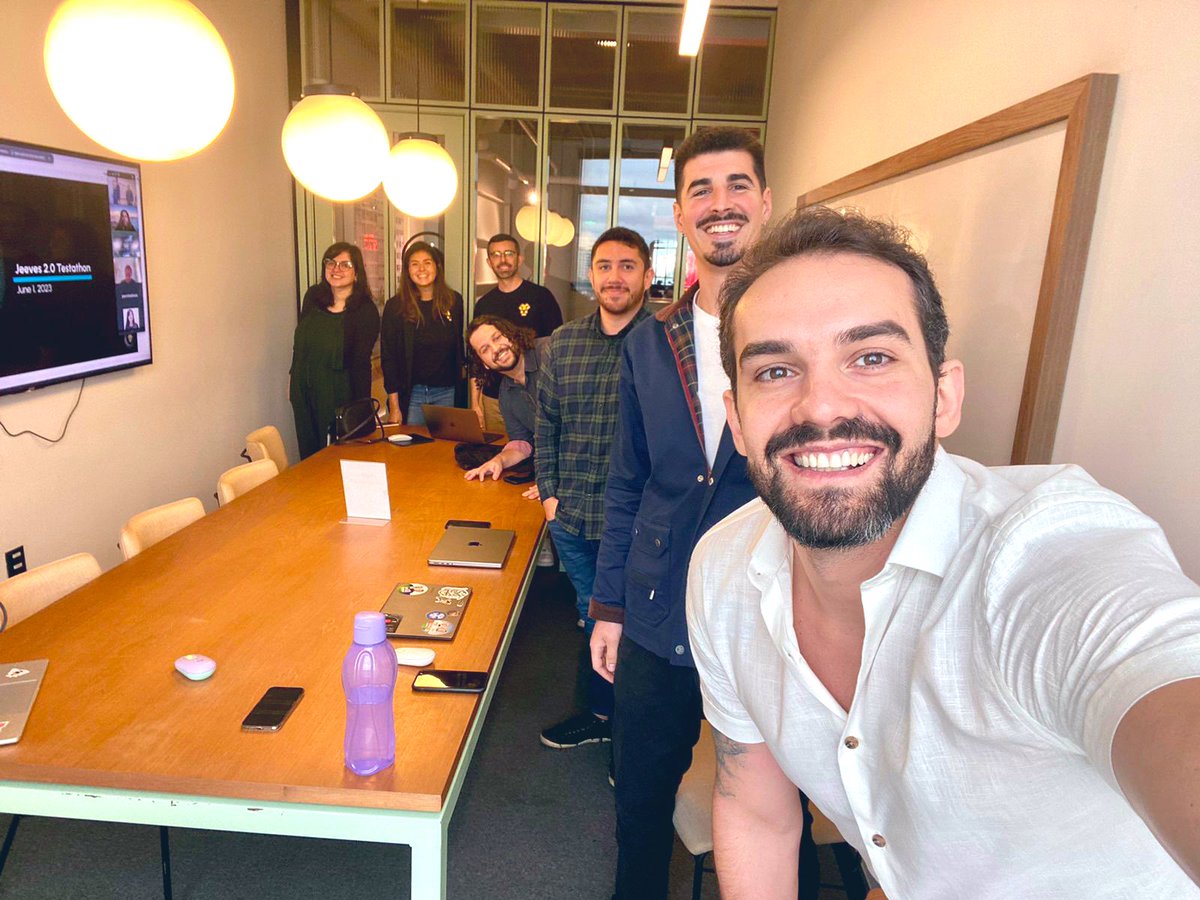 thazhmon's tweet photo. It’s so energizing meeting inperson for a global testathon across all @jeeves_inc offices this week — Mexico 🇲🇽, London 🇬🇧, Toronto 🇨🇦, Sao Paolo 🇧🇷, India 🇮🇳 and Colombia 🇨🇴(with many others joining remotely) 💪

After the test-a-thon it’s the rest-a-thon 🙌 Happy Friday!🦁 https://t.co/I2y7Gqai7H