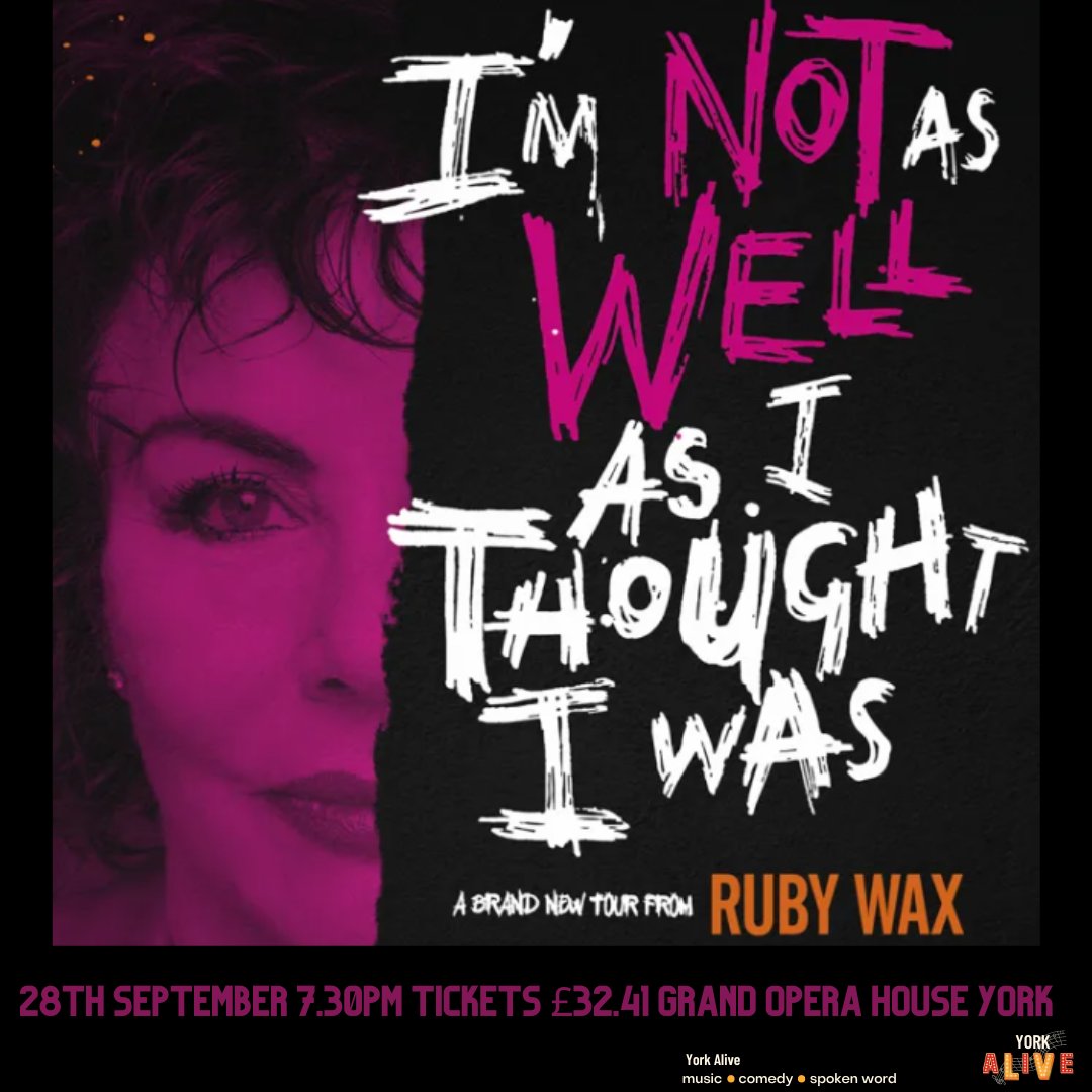 Ruby Wax: I'm Not as Well as I Thought I Was
Grand Opera House York   
After four years, Ruby returns with her rawest, darkest, and funniest stage show yet. 
Get Tickets here  👉 bit.ly/3oJWVcN
Ticket Fees Apply
#rubywax #grandoperahouse #yorkevent