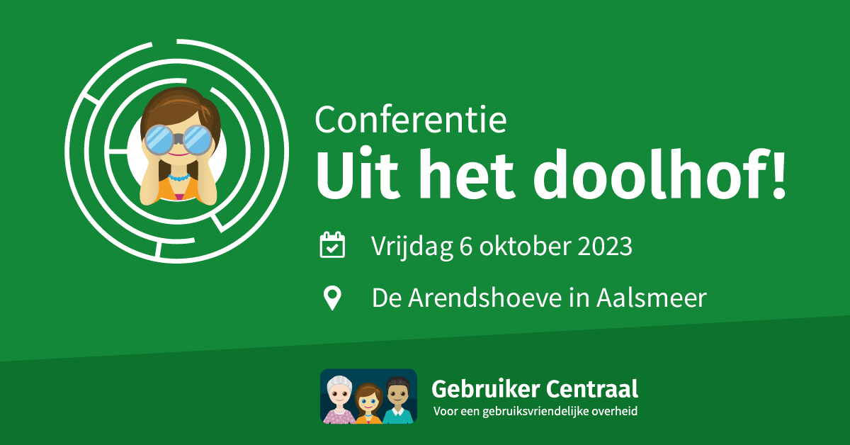 Zet ‘m alvast in je agenda: de conferentie van Gebruiker Centraal, op vrijdag 6 oktober 2023. Dit jaar is de conferentie voor het eerst weer 100% op locatie. Het thema: Uit het doolhof! gebruikercentraal.nl/agenda/gebruik… #Inclusie #Toegankelijkheid #Communicatie #Testen