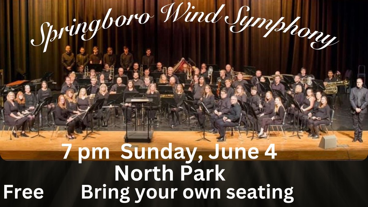 cityofboroOH's tweet image. Our first free concert of the season is Sunday, June 4! Featuring the Springboro Wind Symphony at 7 p.m. at North Park, 195 Tamarack Trail. Bring your own seating! Concessions by Crepe in Shape and Big Sky Sweet &amp;amp; Salty food truck. cityofspringboro.com/189/Special-Ev…