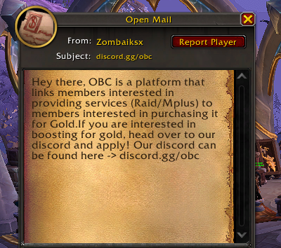 Boosting communities be like, we can defo be brazen enough to advertise in-game like this. Since <a href="/WarcraftDevs/">WarcraftDevs</a> doesn't enforce shit